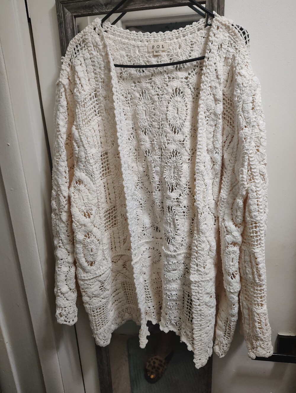 POL Cream Crochet Openwork Knit Cardigan